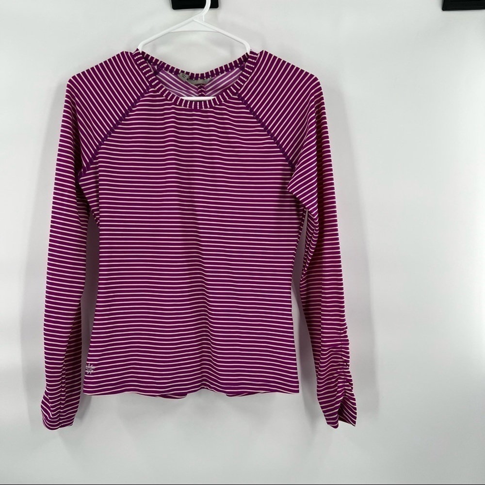 Athleta striped purple pullover top workouts S
